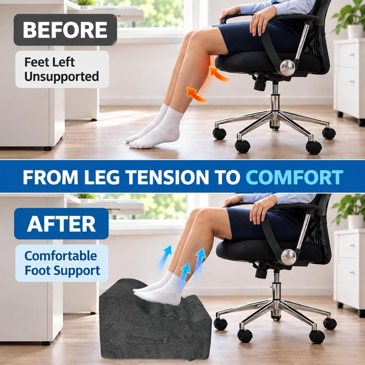 Under Desk Foot Rest, Adjustable Height Foot Stool for Office