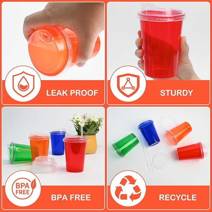 L LIKED 200 Pack 12oz Kids Cups, Spill Proof Party Cups