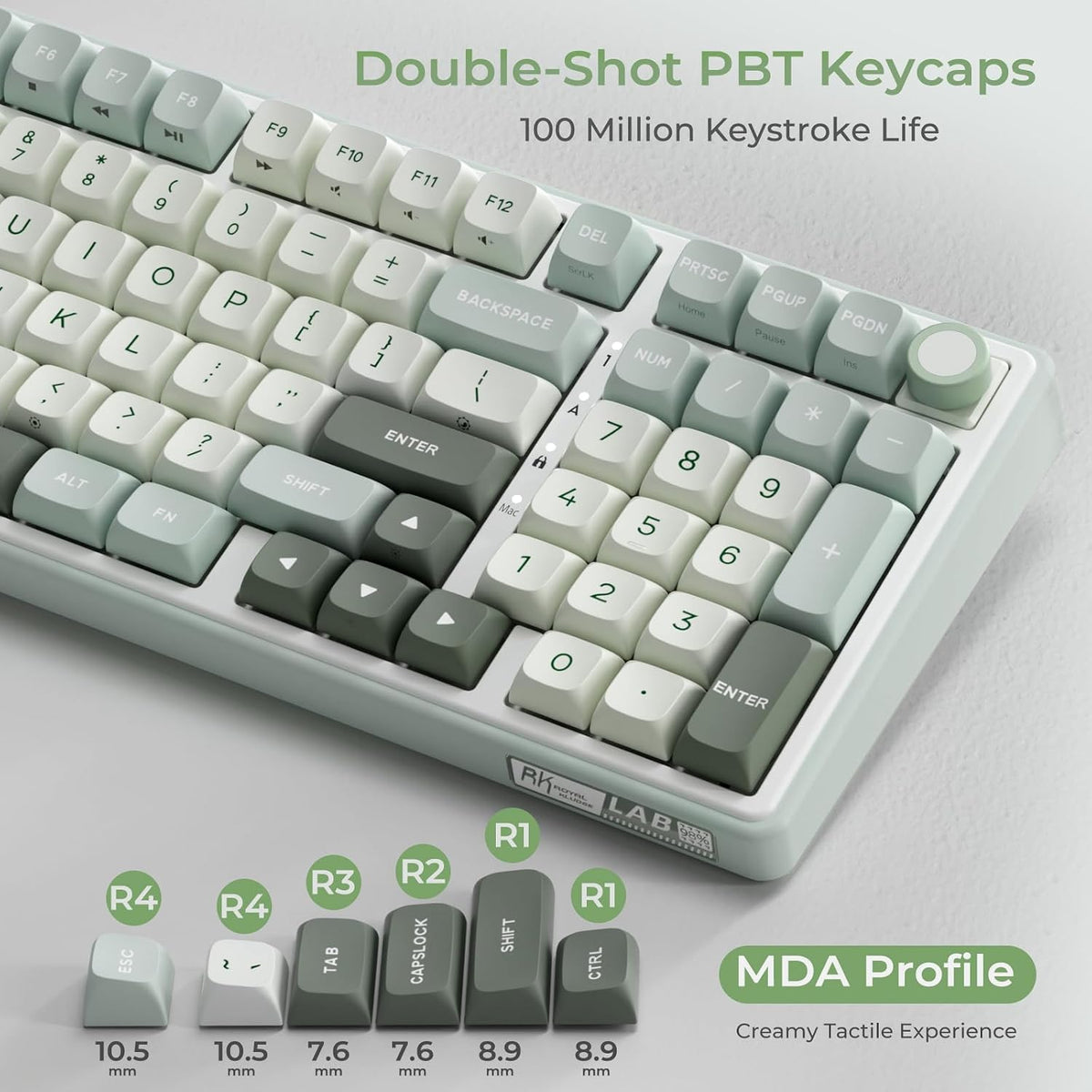 RK ROYAL KLUDGE R98 Pro Creamy Mechanical Keyboard, 96% Wired Gaming Keyboard RGB Backlit with Number Pad and Volume Knob, Gasket Mount, MDA Profile PBT Keycaps, Hot Swappable Pre-lubed Tactile Switch