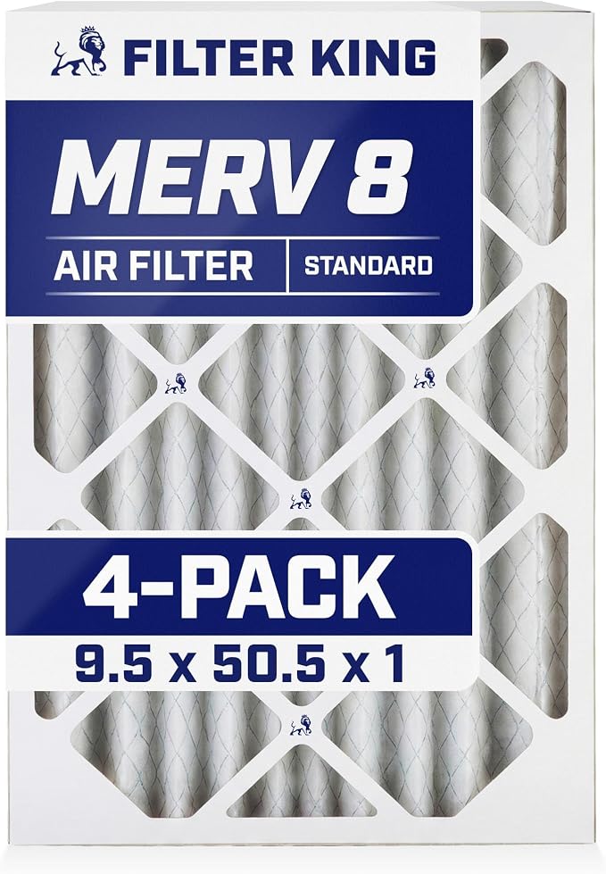Filter King 9.5x50.5x1 Air Filter | 4-PACK | MERV 8 HVAC Pleated A/C Furnace