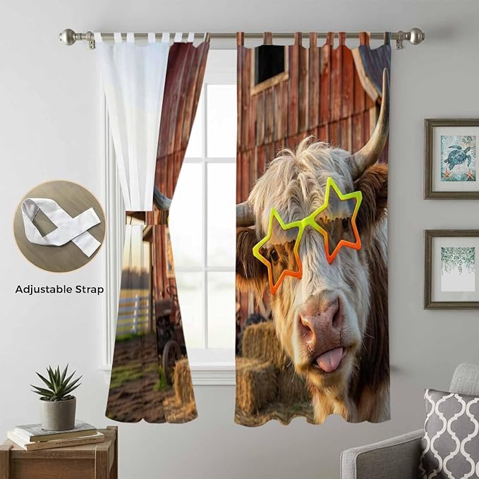 Farm Yaks Living Room Curtains 96 Inch Length, Window Curtains Tab Top