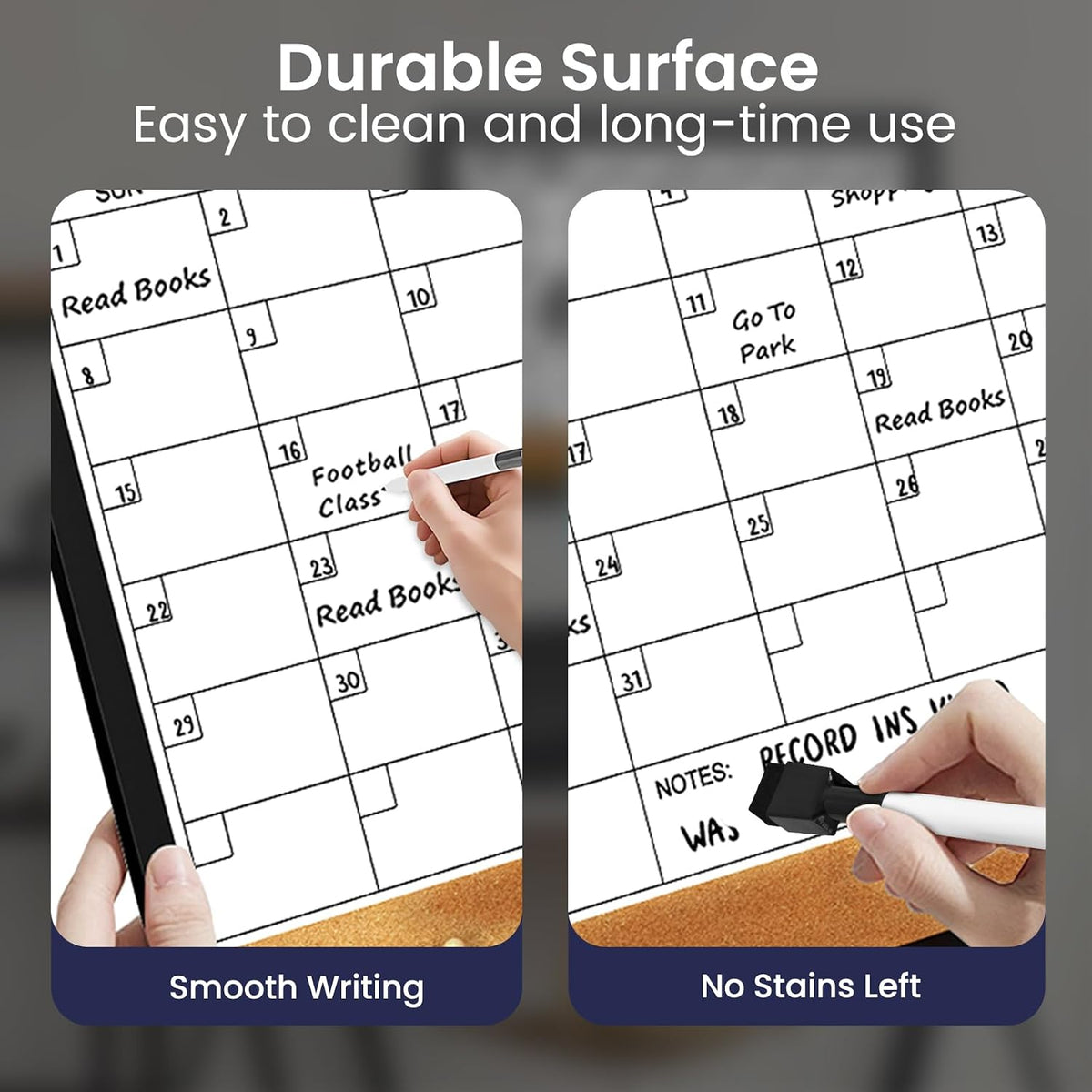 Dry Erase Calendar with Cork Board for Wall | 24"x18" Whiteboard Calendar with Aluminium Alloy Frame, Magnetic Monthly Wall Calendar for Home Office Planner Memo