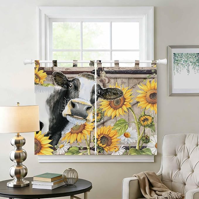 Retro Farmhouse Flower Bedroom Curtains 63 Inch Length, Window Curtains Tab Top