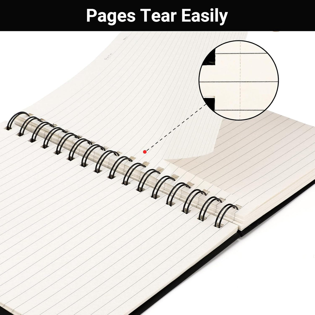 EUSOAR Spiral College Ruled Notebook, 12packs A5 5.5" x 8.3" 160Pages/ 80Sheets, Black Thick Hardcover, Tear-off 100GSM Lined Paper, 1 Subject Notepad for Office Meeting Business School Note Taking
