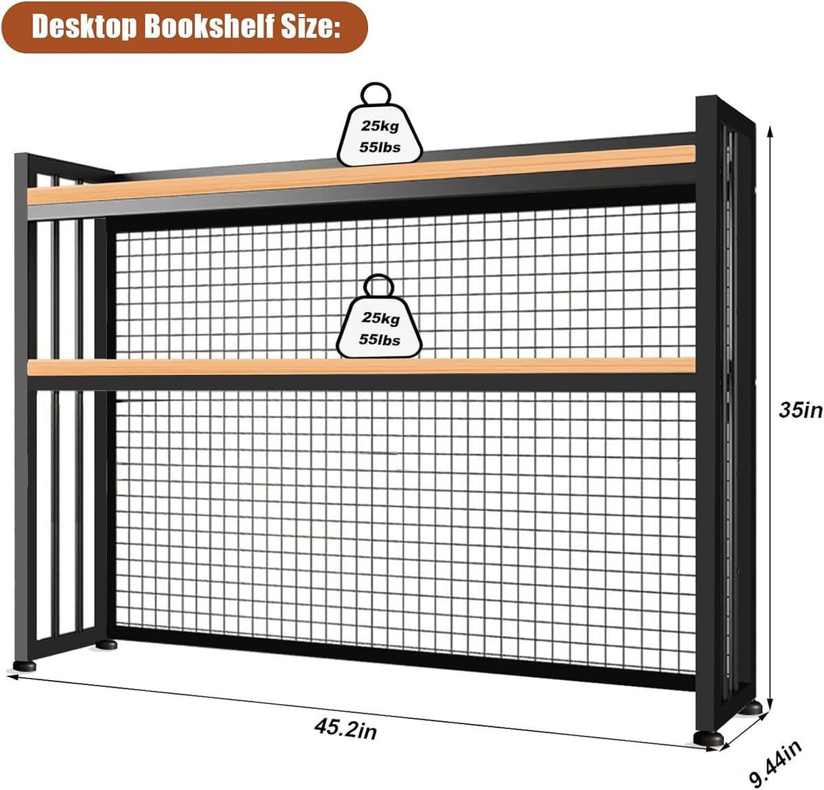 Desktop Hutch Bookshelf Metal Desk Shelf, 2-Tier Storage Display Shelf for Computer Desk, Multifunctional Freestanding Storage Rack Display Shelf for Office, Home Decor, Kitchen (45.2*35*9.44 IN)