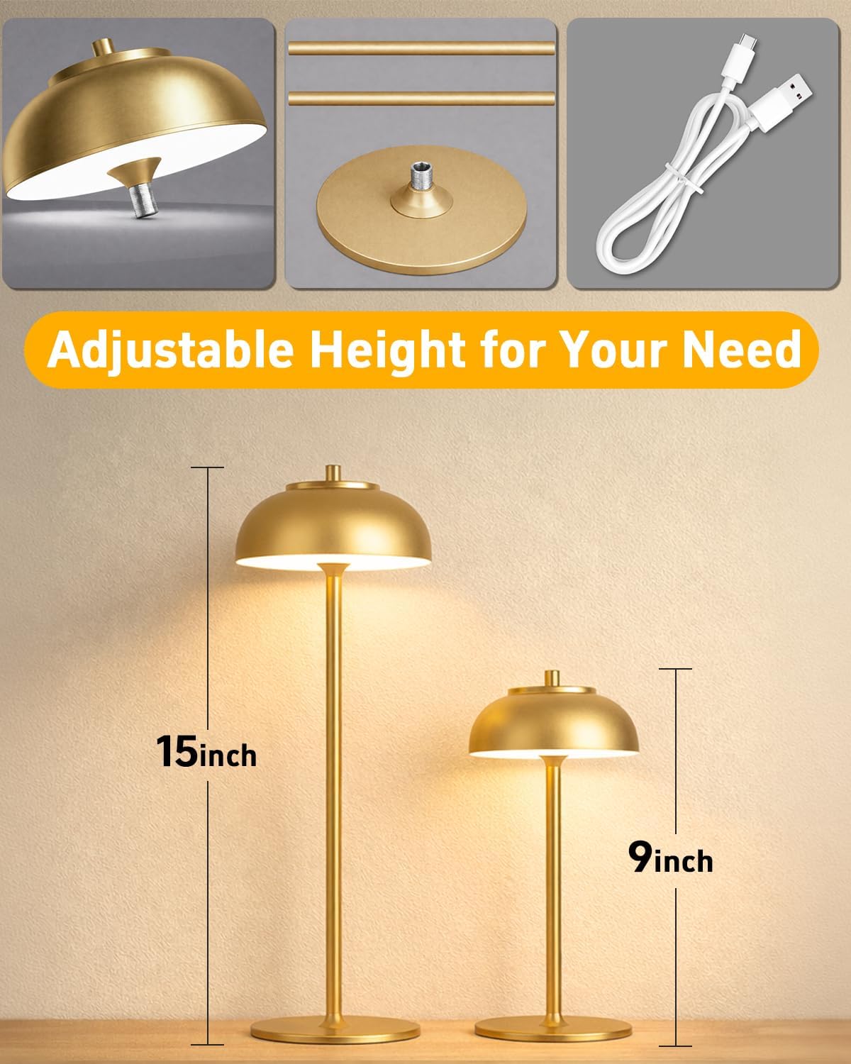 Cordless Table Lamps, Rechargeable LED Touch Lamp, Gold, 4 Pack