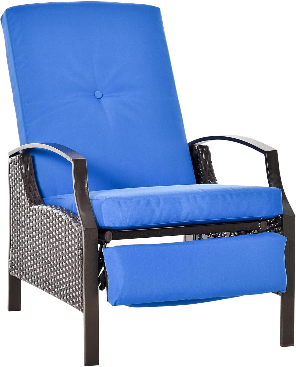 Outsunny Outdoor Recliner Chair, Reclining Patio Lounge Chair with Comfy Cushions, Footrest, Armrests, PE Wicker for Balcony, Porch, Blue