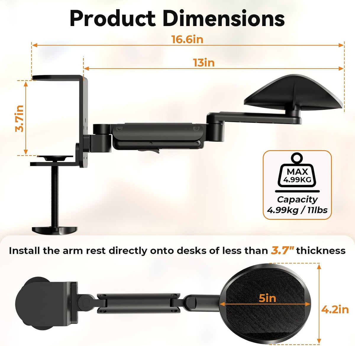JOY worker Clamp-on Adjustable Arm Rest, 360° Rotating Elbow Rest for Desk