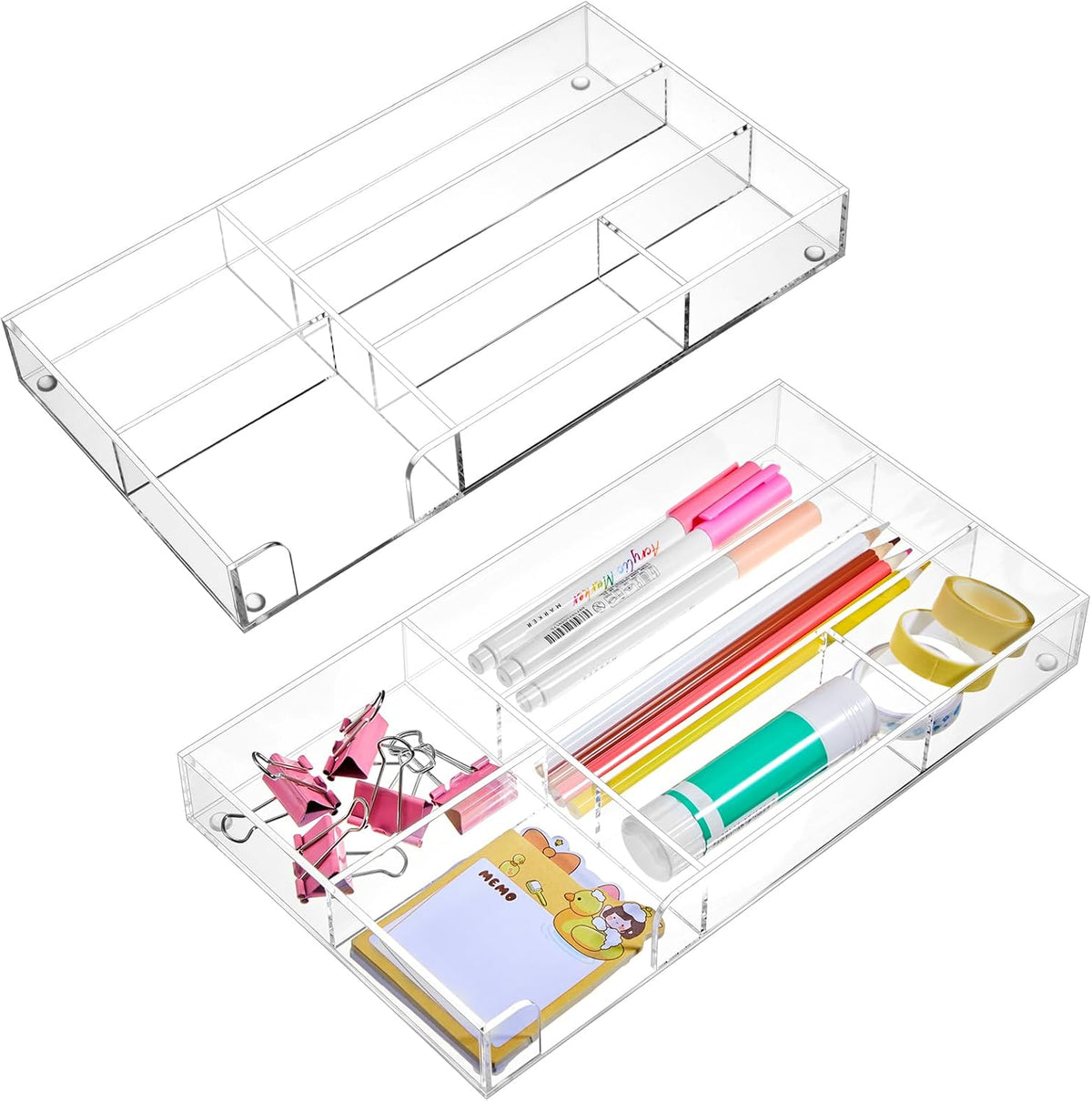 Briwooody 2 Pcs Acrylic Drawer Organizer, 11 x 6 x 1.38'', 6 Compartments