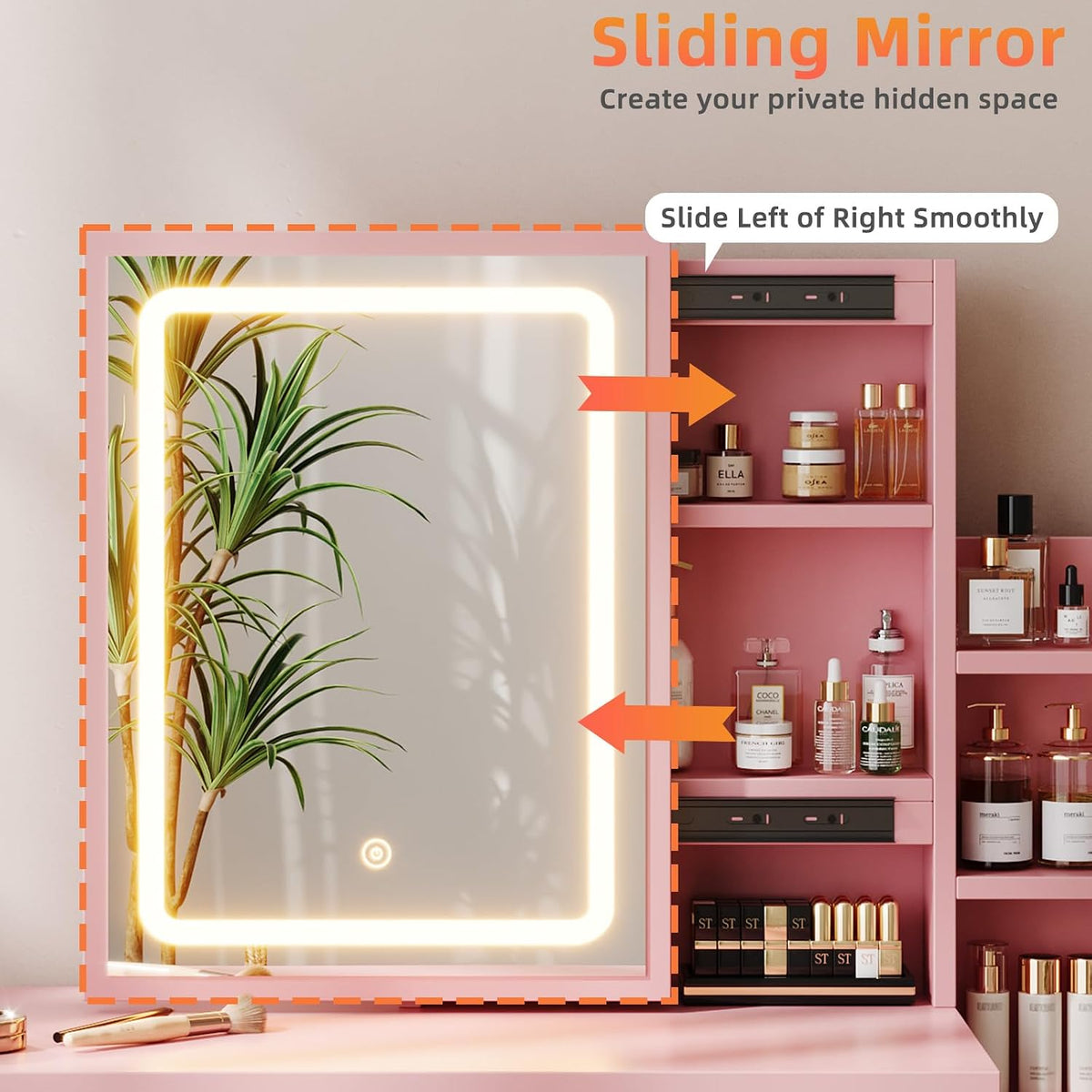 Memobarco Pink Makeup Vanity Desk with Sliding Mirror & 4 Drawers