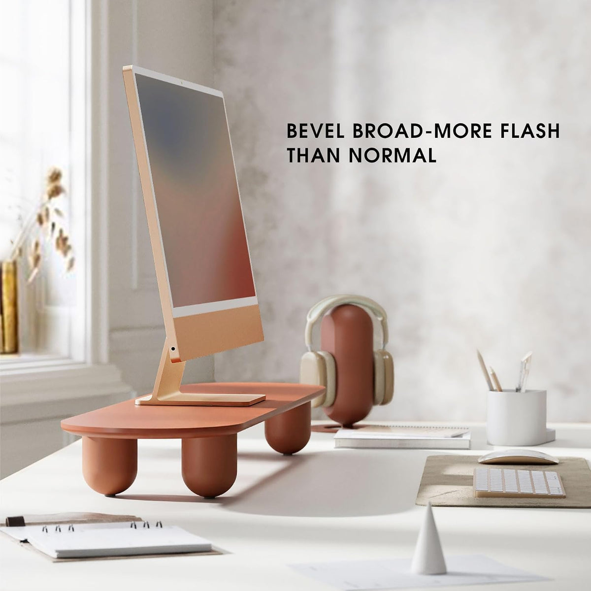 Fenge Computer Monitor Stand with Solid Beech Wood Legs, 34 Inch
