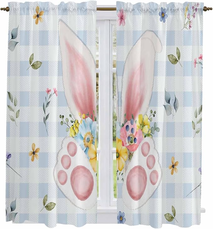 Easter Window Curtains 63 Inch Long 2 Panel Set, Rod Pocket Bedroom Curtains &