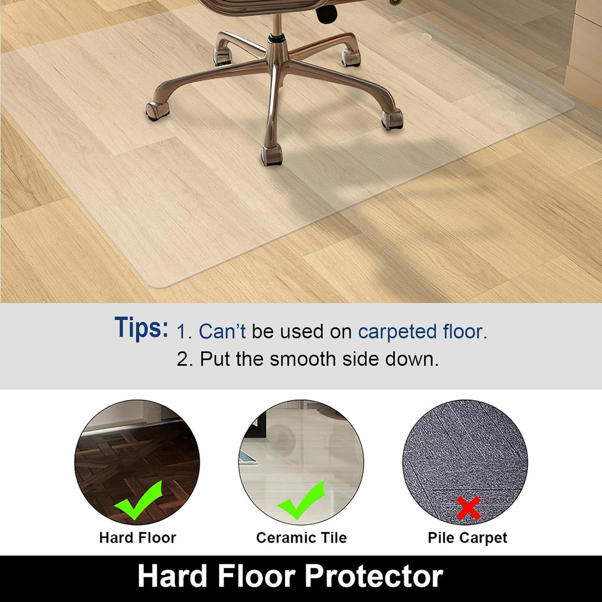 AiBOB Chair Mat for Hardwood Floor, 45 X 53 inches Desk Chair Mat for Wood and Tile Floors, Protection Mats for Office and Home, Easy Glide for Chairs
