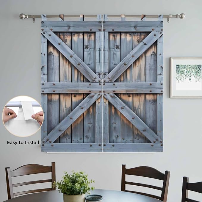 Farmhouse Wood Grain Living Room Curtains 84 Inch Length, Window Curtains Tab
