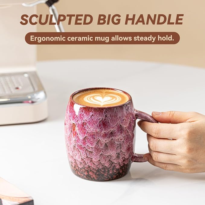Roseate Nebula Ceramic Coffee Mug - 14 oz Unique Reactive Glaze Coffee Cup