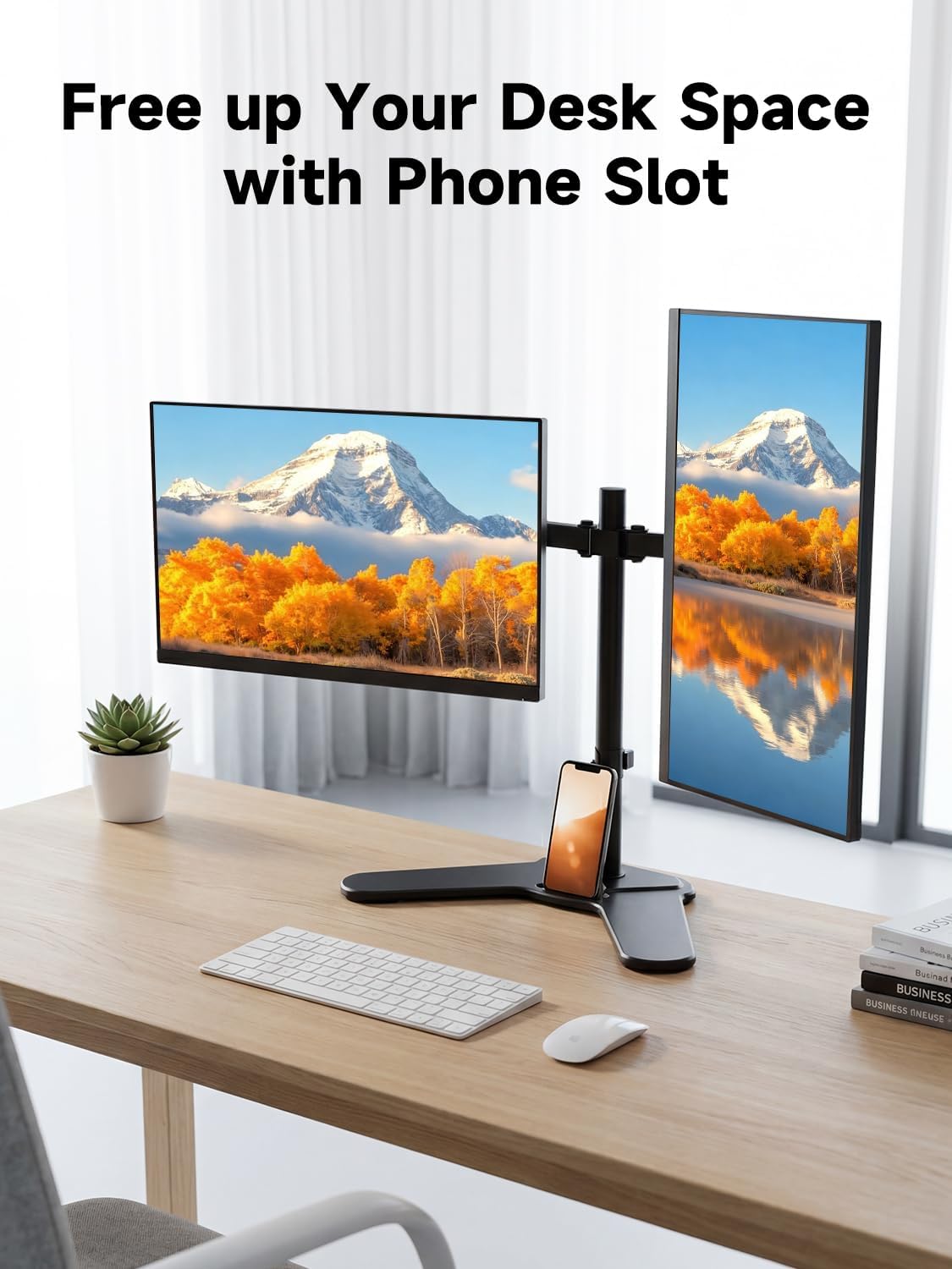 Bracwiser Dual Monitor Stand Mount, Free-Standing Full Motion Monitor Desk Mount for Two 13-32 inch, 15.43lbs, Adjustable Angle Height Monitors Arm, Desk Stand, Ergonomic L Feet, Black (ML7442)