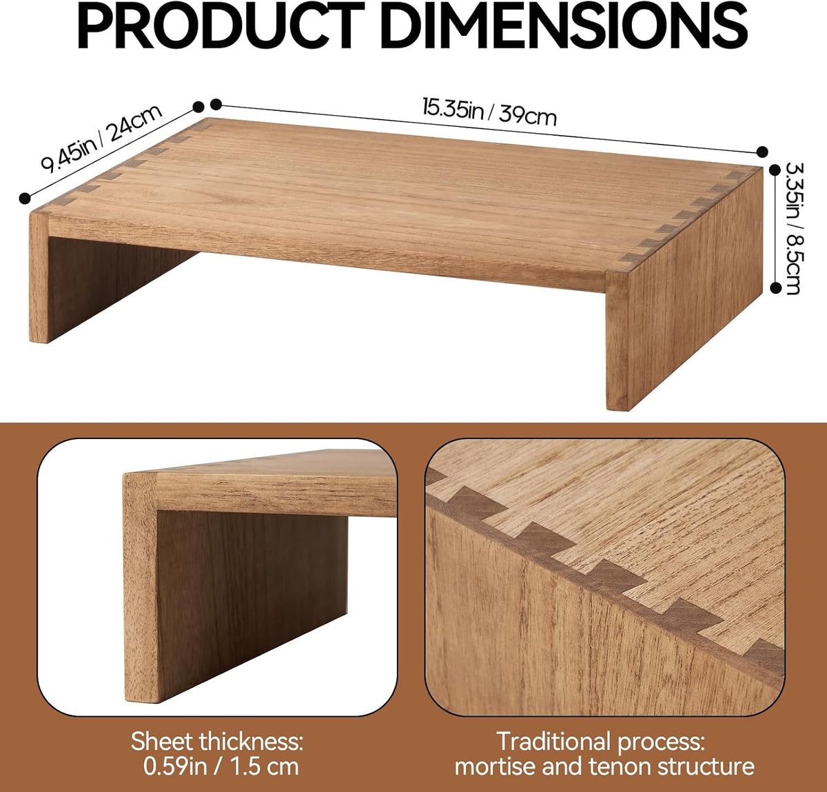KIRIGEN Wood Monitor Stand Riser for Desk, 15.39 Inch, Brown 39-DBR