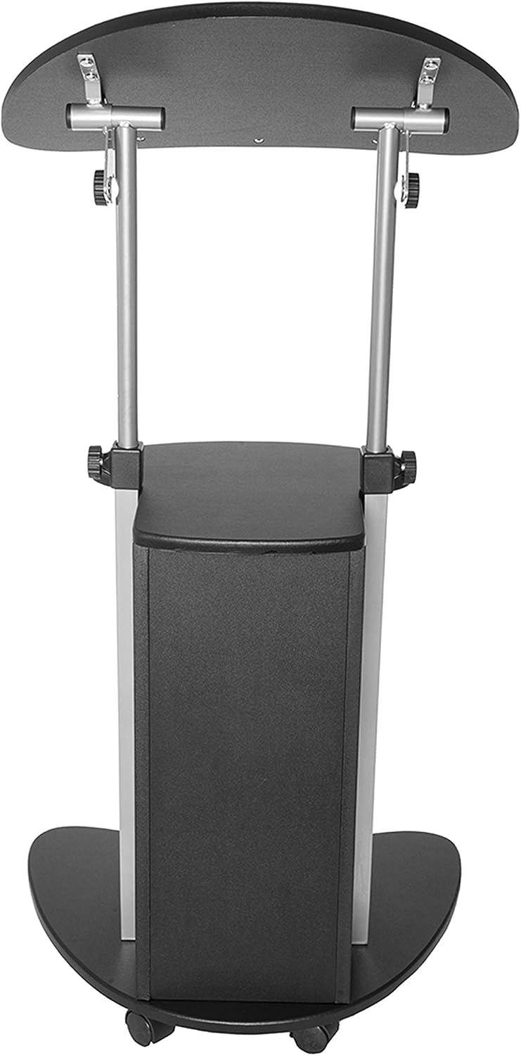 Techni Mobili Adjustable Height Rolling Laptop Cart with Storage, Black
