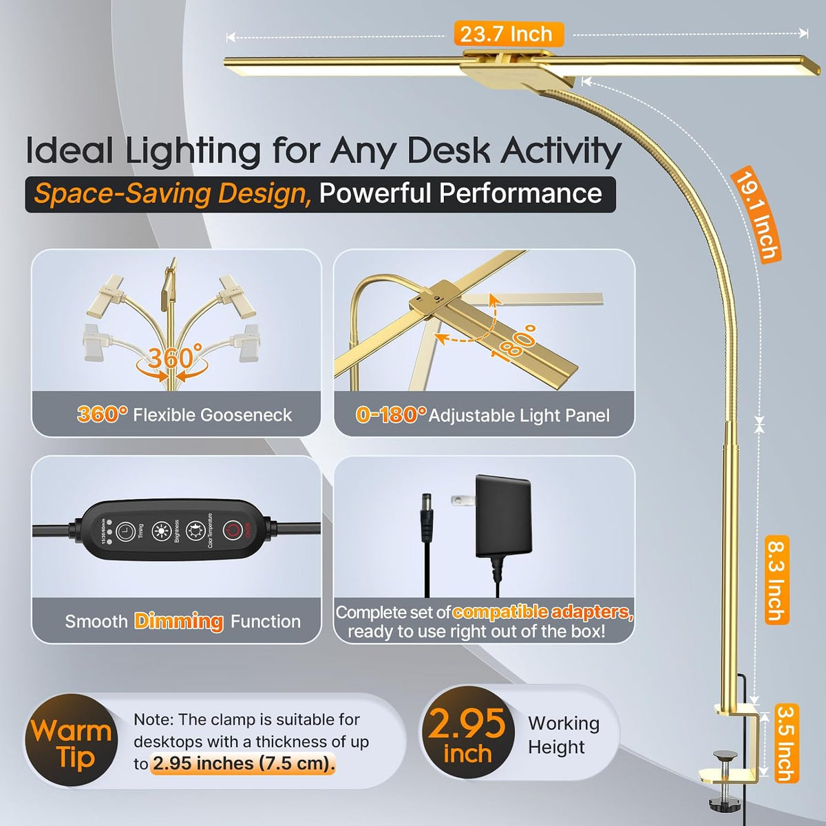Syrinx LED Desk Lamp for Office Home, Dual Head Eye-Care Architect Lamp