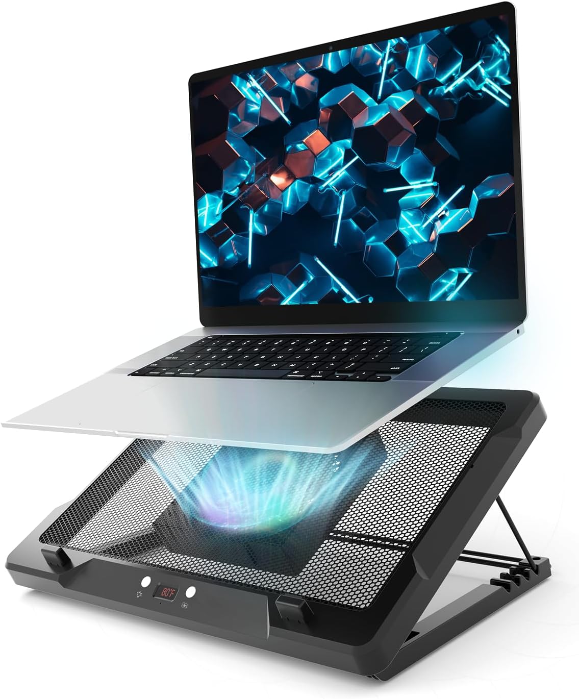 DEPGI Laptop Cooling Pad, Laptop Cooler Stand with 5.5" Movable Fan Easy to Clean, Auto Temp Sensor & 3-Speed Manual Control, Ultra Quiet ≤40dB for 14–17.3 Inch Laptops，Black
