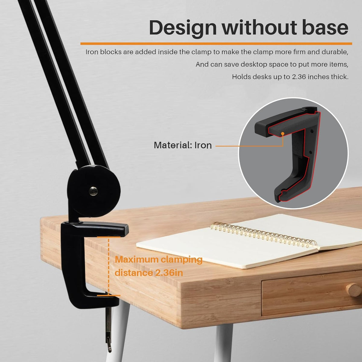 LED Architect Desk Lamp with Clamp, 24W 2000LM, Black