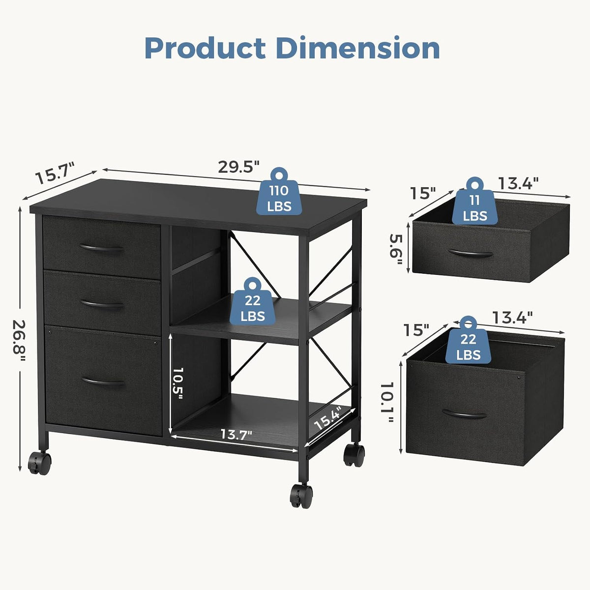 OLIXIS Mobile File Cabinet with 3 Drawers, Rolling Under Desk Storage