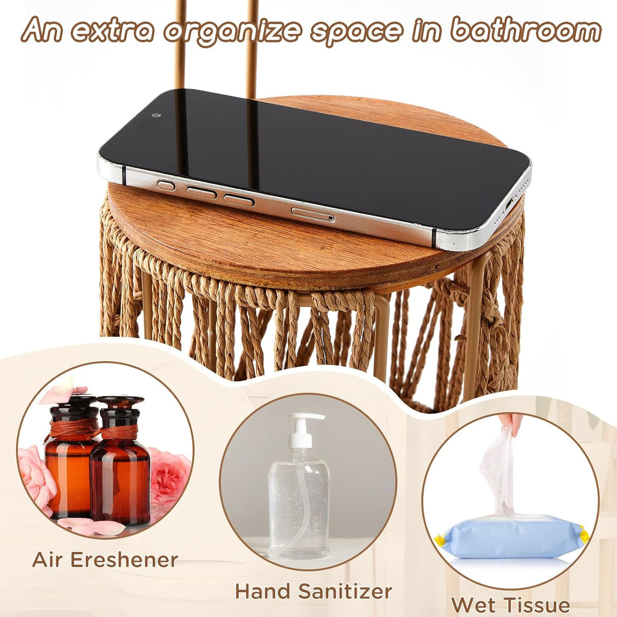 Geiserailie 2 Pcs Wicker Toilet Paper Holder and Wicker Waste Basket Set Boho Woven Toilet Paper Storage with Lid Rattan Bathroom Trash Can for Bedroom, Bathroom, Kitchen, Office, Balcony