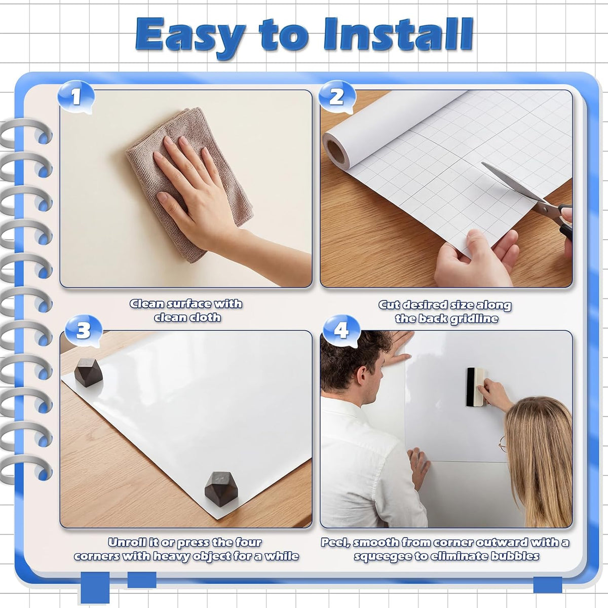 AFMAT WS46 White Board Dry Erase Paper, Large Whiteboard Wallpaper, with 6 Markers, Stain-Proof & Super Sticky, No Ghost, 6' x 4' Peel and Stick Dry Erase Board Paper for Wall/Home/Office
