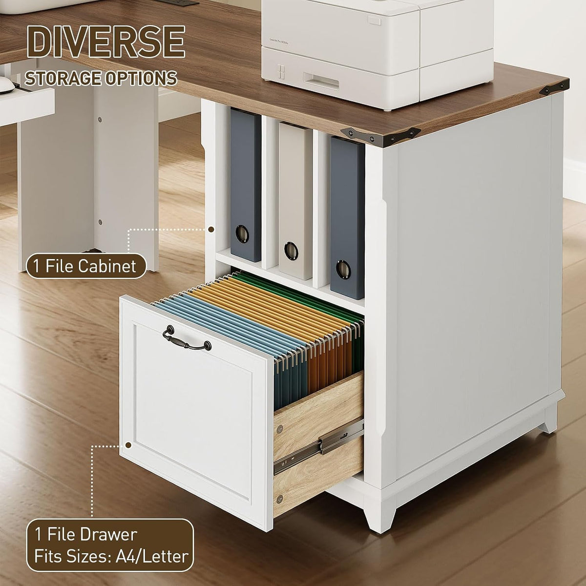 RALGEND 2 Pack Farmhouse 69" L Shaped Office Desk with Drawers