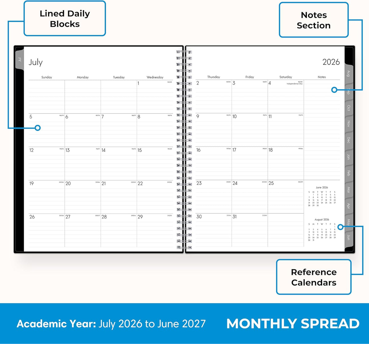 Blue Sky 2026-2027 Weekly and Monthly Academic Year Planner Calendar, July 2026 - June 2027, 8.5" x 11", Flexible Cover, Wirebound, Laminated Tabs, Enterprise (Pack of 2)