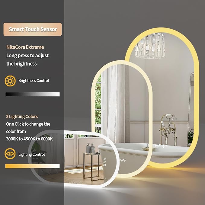 LUVODI Lighted LED Bathroom Mirror: 32x20IN Oval Wall Mounted Vanity Mirror