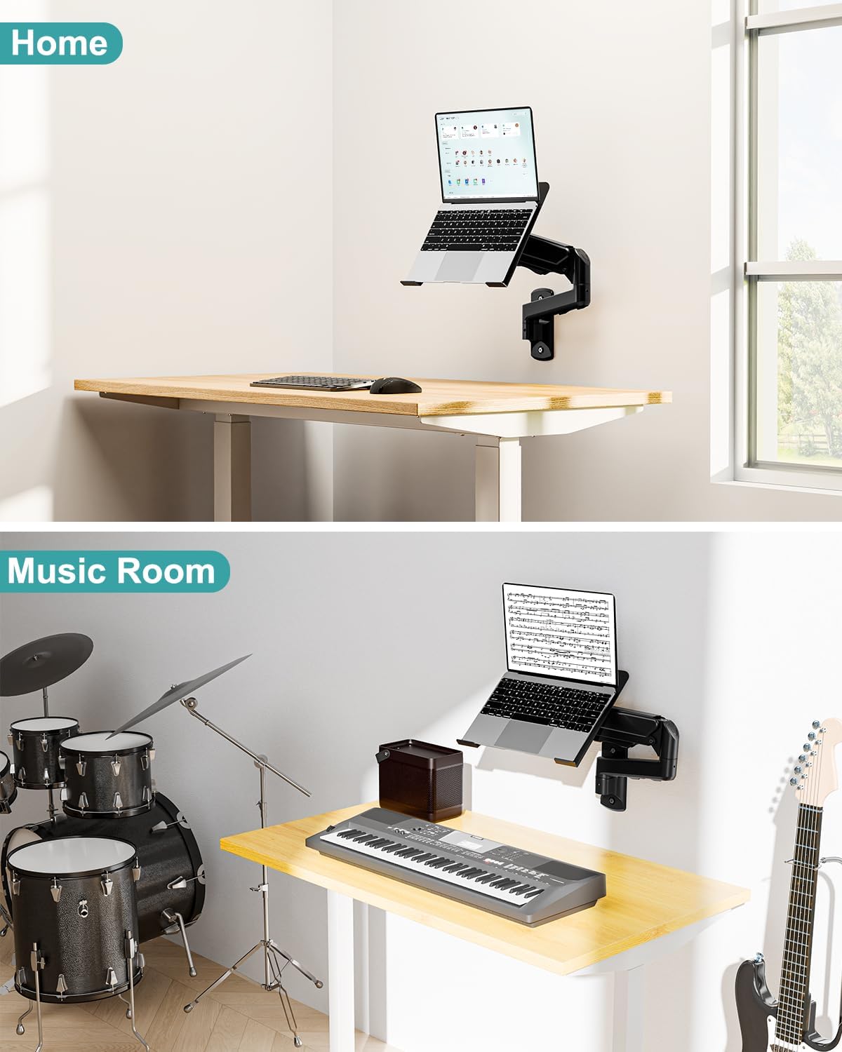 MOUNT PRO Laptop Wall Mount, 2-in-1 Monitor Wall Mount with Vented Tray for 11-17" Notebook/13-32 Computer Screen, Full Motion Adjustable Laptop Holder Stand, Laptop Arm Holds 4.4-19.8 lbs