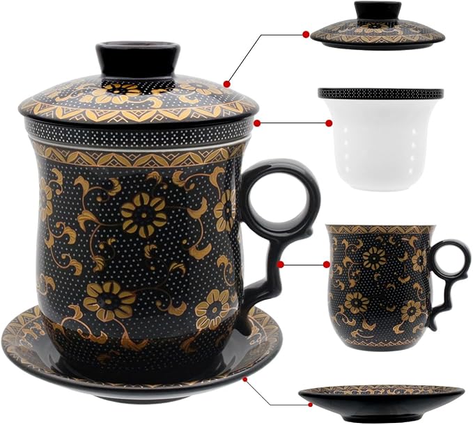 Porcelain Tea Cup with Infuser Lid and Saucer Sets