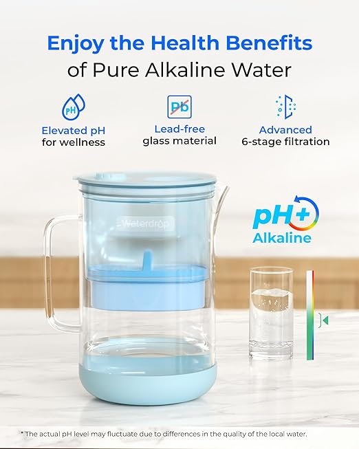 Waterdrop Large Glass Alkaline Water Filter Pitcher