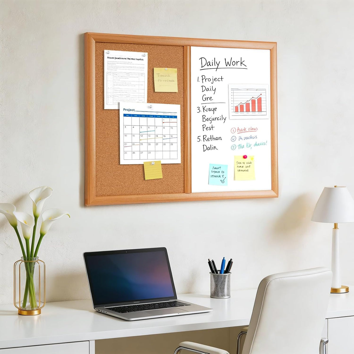 ARCOBIS Cork Board White Board Combo with MDF Wood Frame