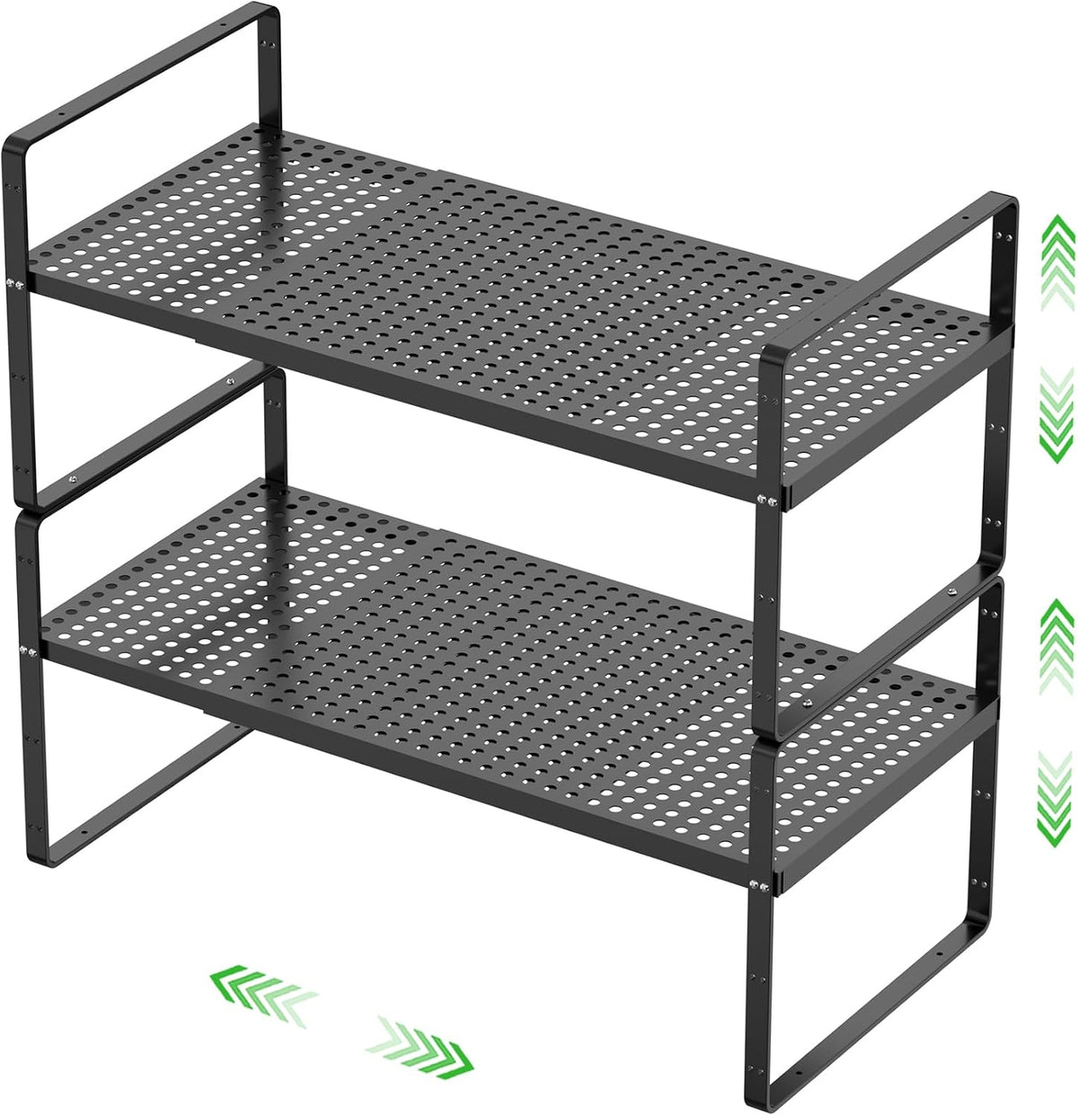Expandable Storage Shelf, Stackable Organizer Rack, Black Small 2 PK
