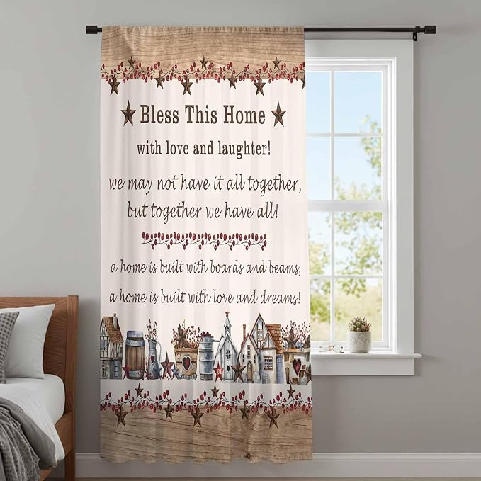 Farmhouse Sheer Curtains 45 Inch Length Country Star Barn Berry Brown Wood