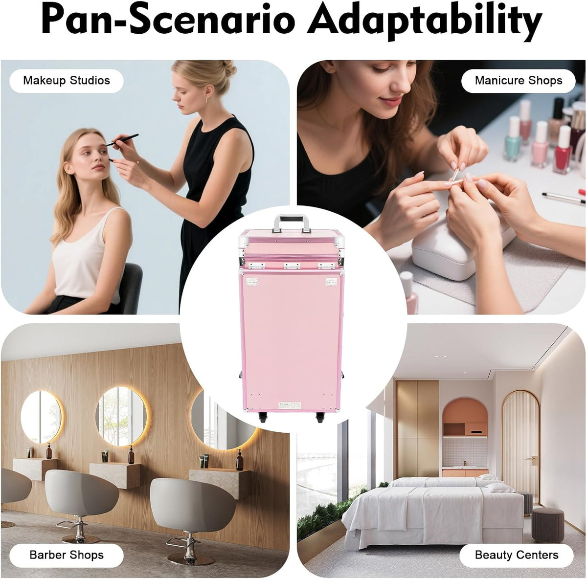 Foldable Rolling Travel Nail Desk, Professional Rolling Cosmetic Trolley with 4 Drawers & Lock, Trolley Storage Organizer for Makeup Artists, Stylists (Pink)