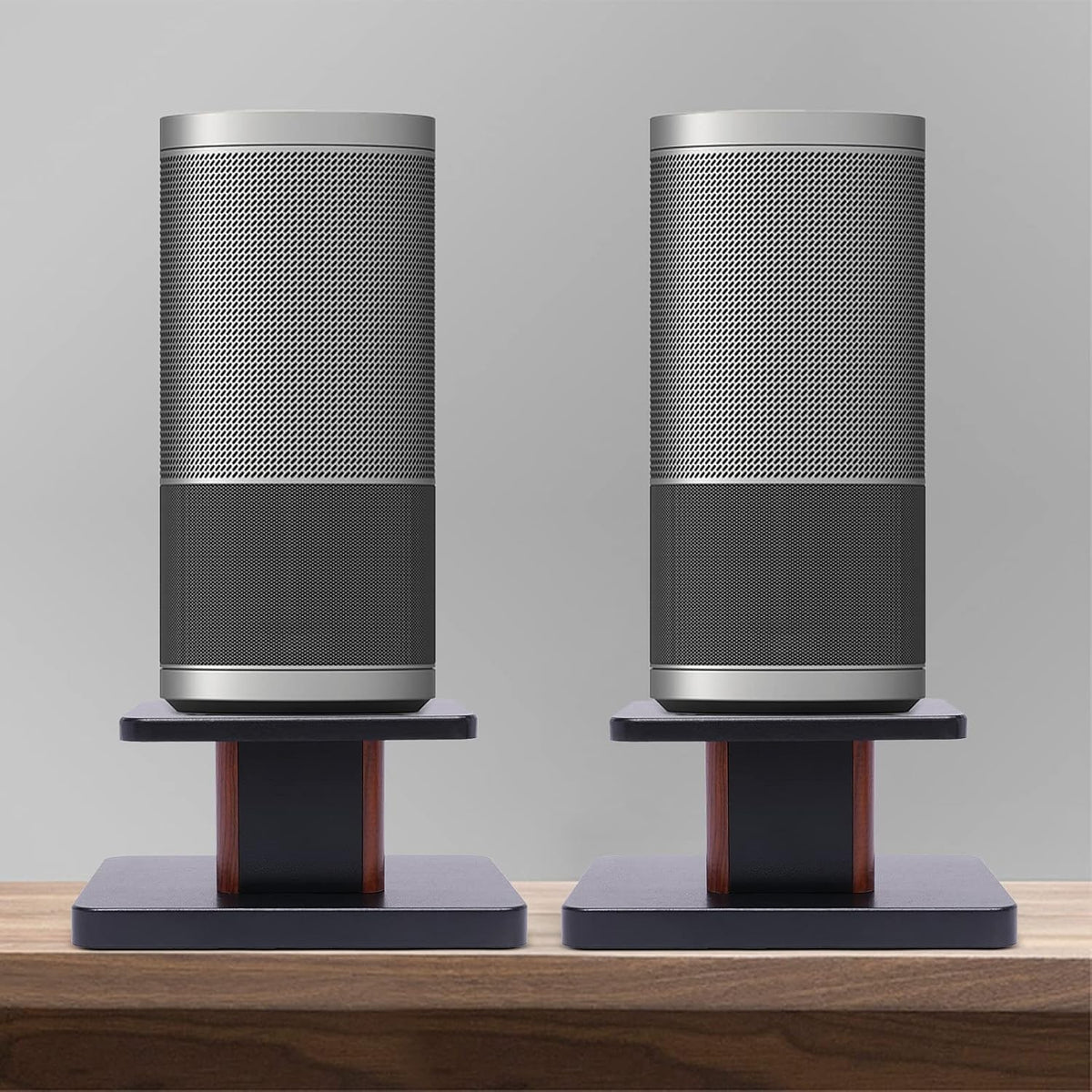 Universal Speaker Stand Pair, H6in Desktop Bookshelf Speaker Stands Holder for Surround Sound Studio Monitors Up to 33lbs, for Home Theater Living Room Floor, Black & Brown