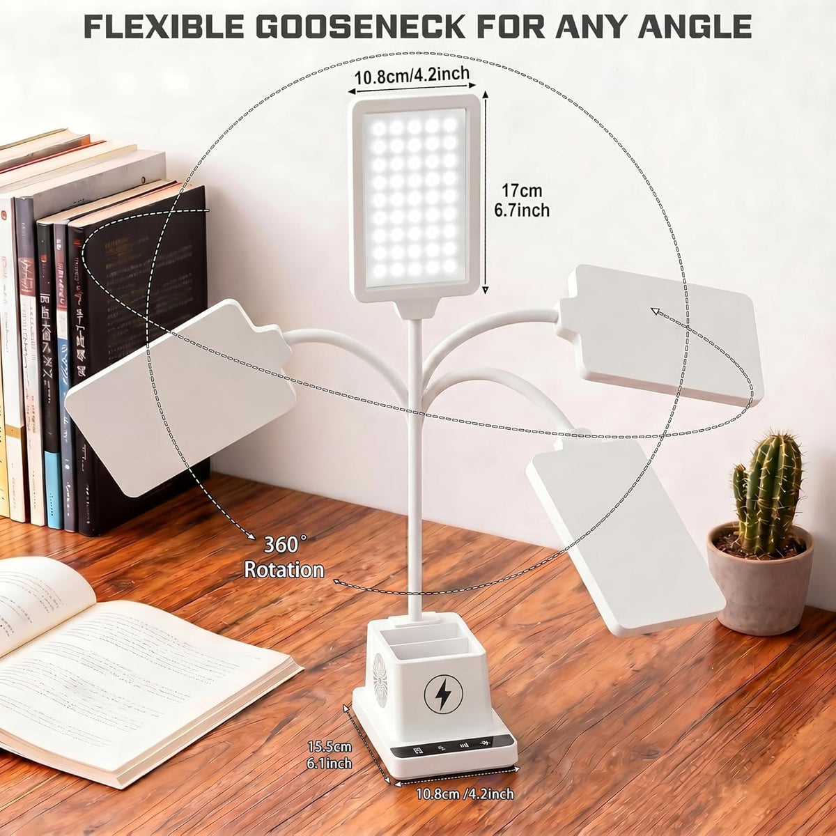 cozoo LED Desk Lamps for Home Office with Storage,15W Fast Wireless Charger