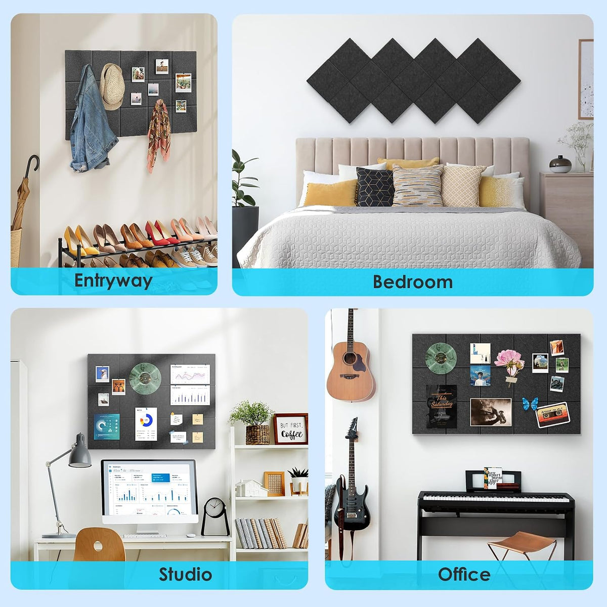Large Bulletin Board 59" X 36" Cork Boards for Wall Alternative 15 Pack Grey Non-Stripe Felt Bulletin Board 96 Safe Adhesive 35 Push Pins for Office School Home Room Decor