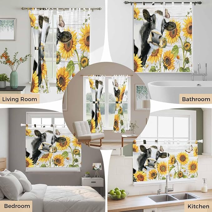 Retro Farmhouse Floral Bathroom Curtains 63 Inch Length, Window Curtains Tab Top