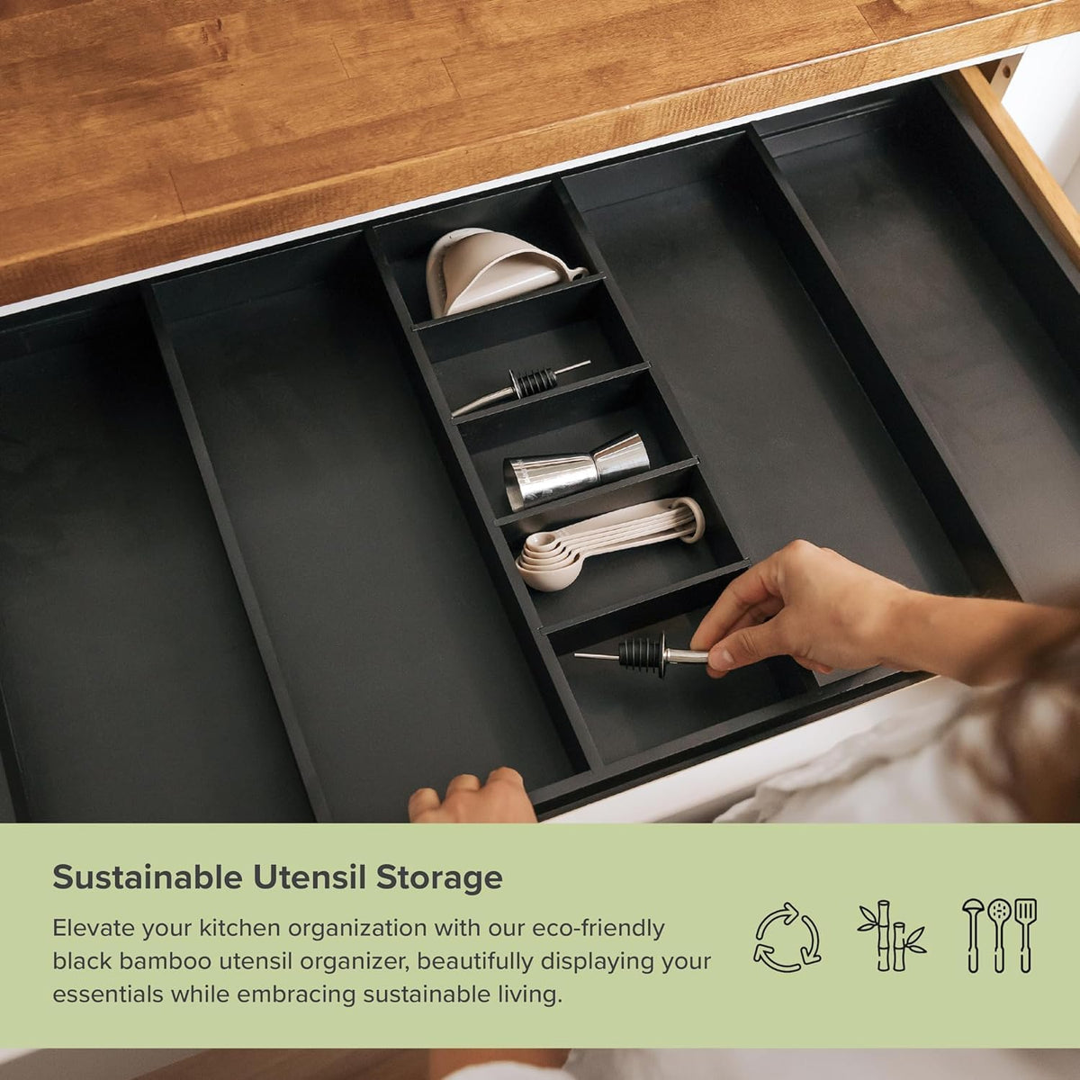 KitchenEdge Utensil & Junk Drawer Organizer, 19-33 in, Black Bamboo