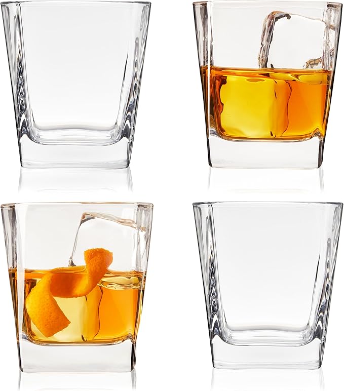 TRUE Square Rocks Glass, Old Fashioned Whiskey Glasses, Superb Drinking Cups