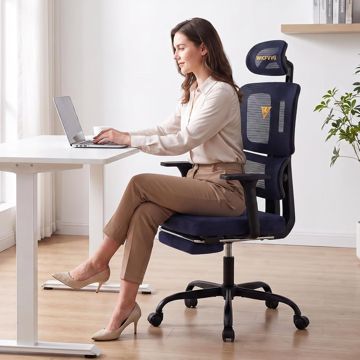 Ergonomic Office Chair with Headrest, Lumbar Support and Footrest, Navyblue