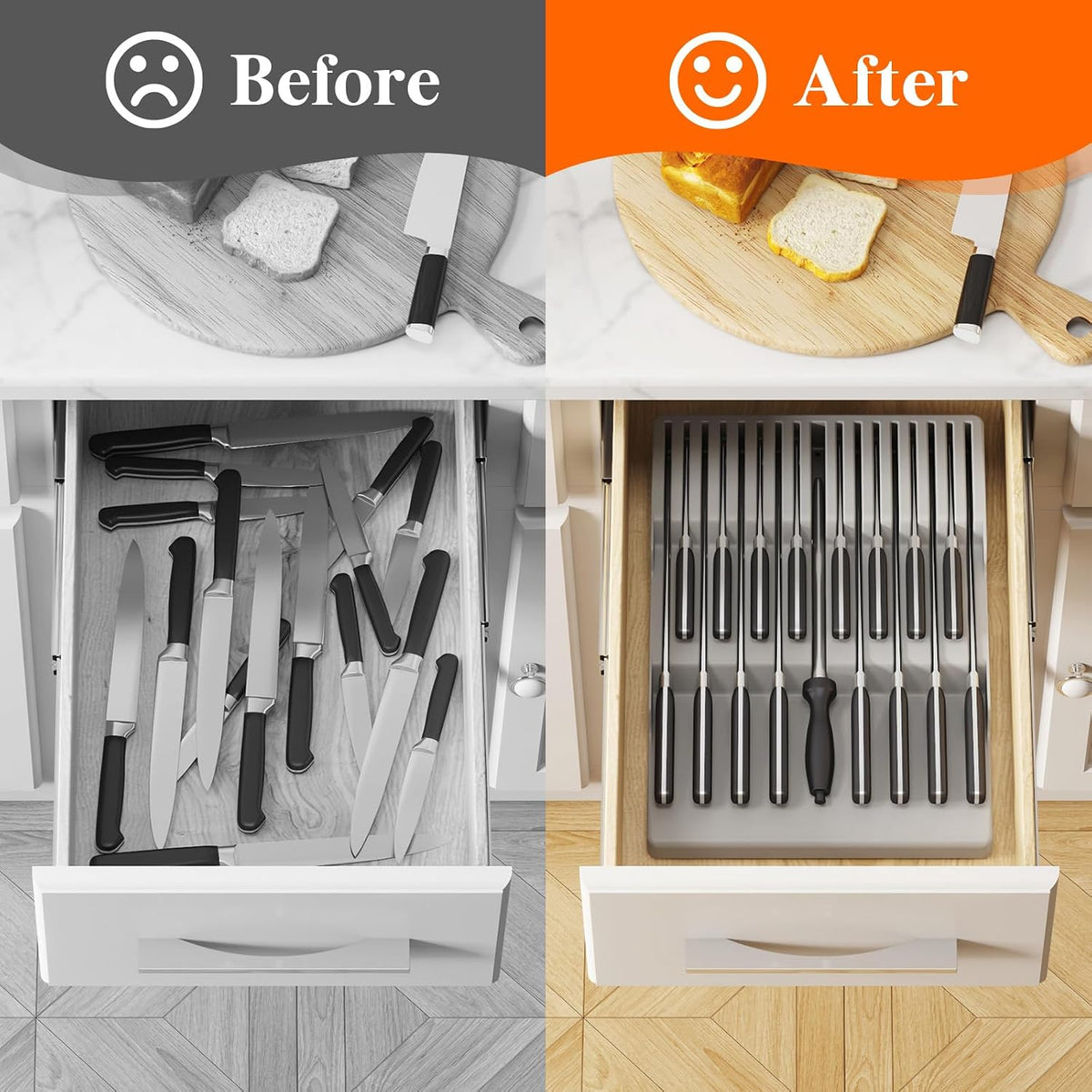 Lifewit Magnetic Drawer Knife Organizers Insert Pastic for 16 Knives, Gray