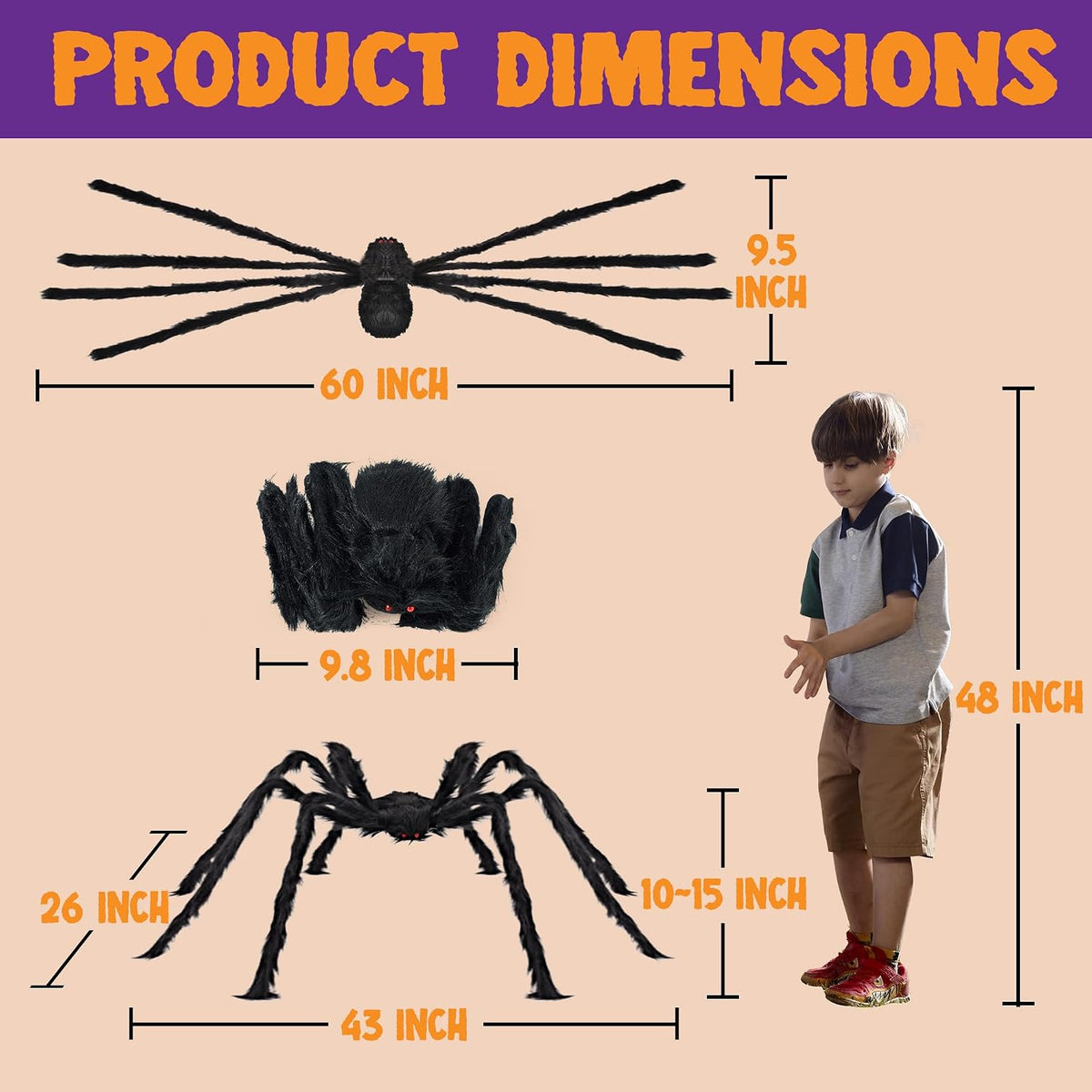 JOYIN 2 Pack 5 Ft Halloween Outdoor Decorations Hairy Black Spider, Scary Giant Spider, Fake Large Haunted House Props, Halloween Yard Lawn Decorations Party Indoor Decor
