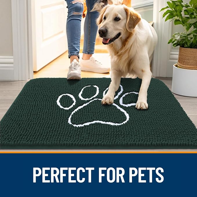 OLANLY Dog Door Mat for Muddy Paws 30x20, Paw Print Design, Absorbs Moisture