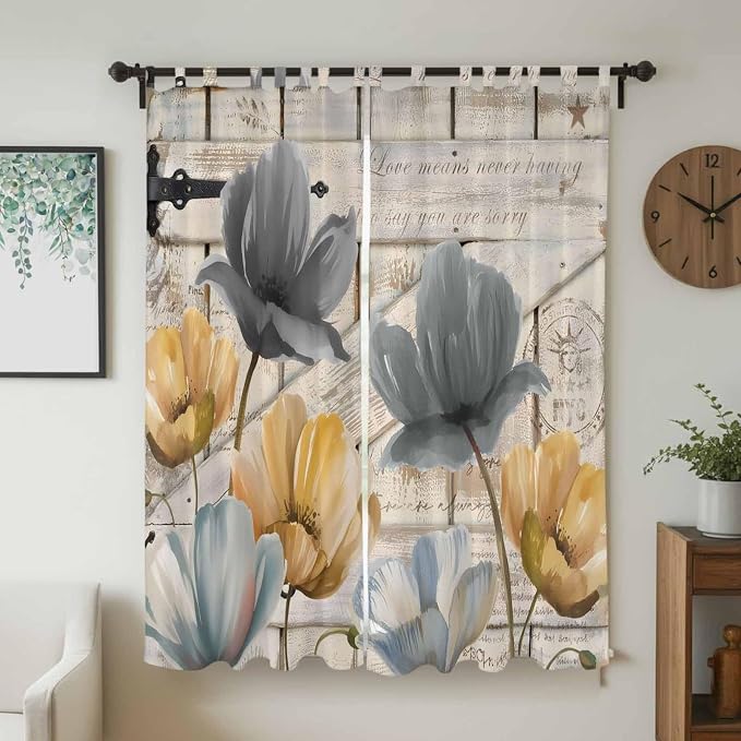 Spring Tulips Flower Living Room Curtains 84 Inch Length, Window Curtains Tab