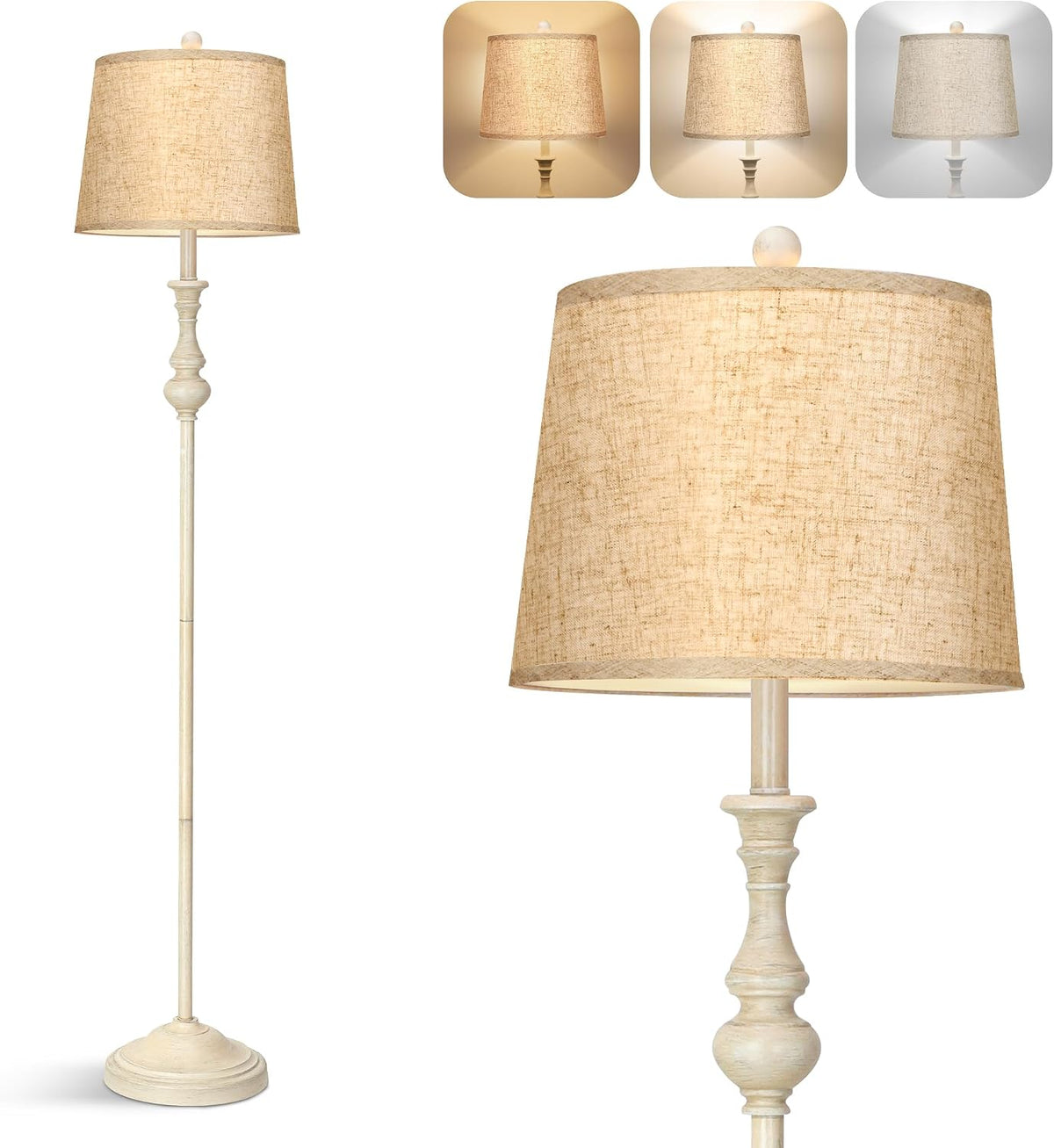 Coucrek Farmhouse Floor Lamp, 62" Tall Rustic White Lamp for Living Room